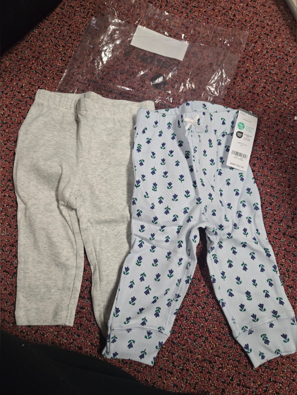 Baby Floral Print Blue Knit Pants + Gray Leggings Set